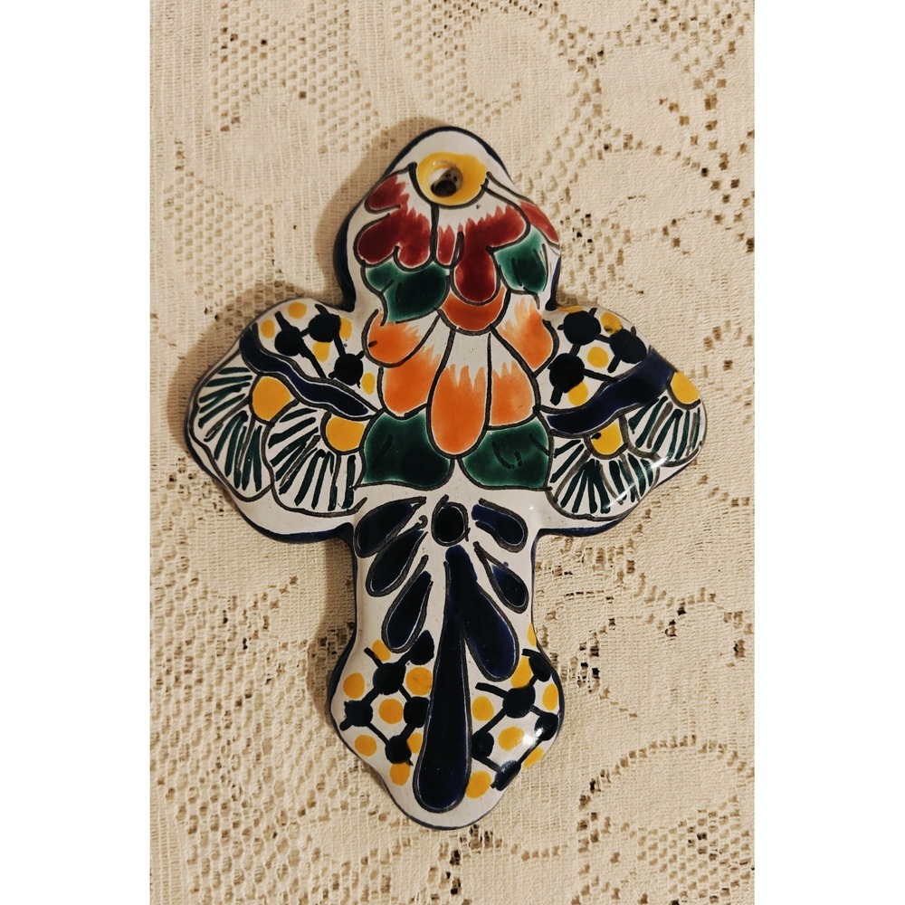 Mexican Talavera Wall Cross 6" Multi Color